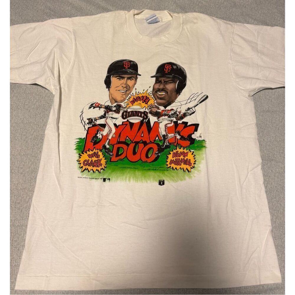 SF Giants Size Large Vintage Will Clark Kevin Mitchell T Shirt Caricature Salem